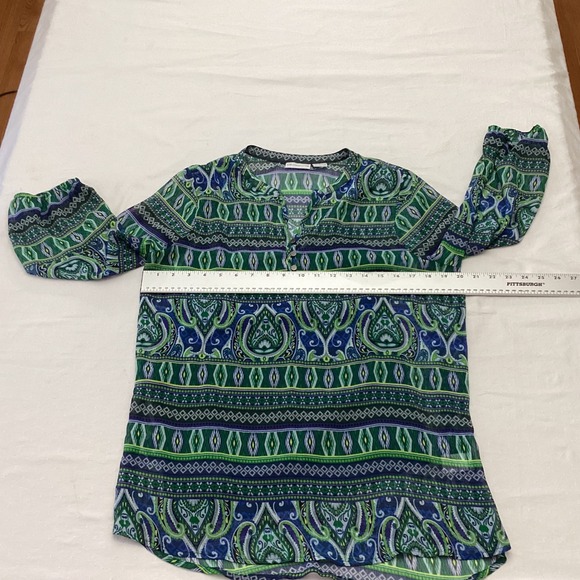 Liz Claiborne Womens Green Blue Paisley Print 3/4 Sleeve Blouse Top Size M - Picture 3 of 9